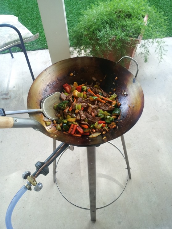 Beef and stir fry vegatables in our new wok