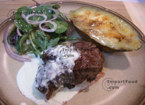 Beef wasabi with hoisin green salad & five spice sweet potato
