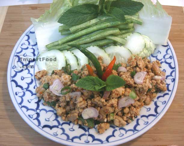 Spicy ground chicken and toasted rice larb gai