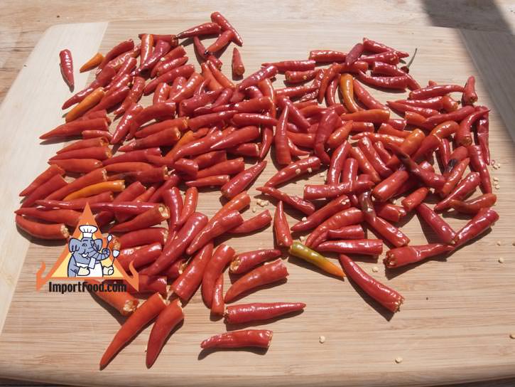 Thai chilis with their stems chopped