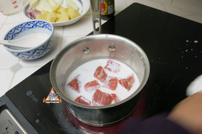 Warm Coconut Milk Add Beef