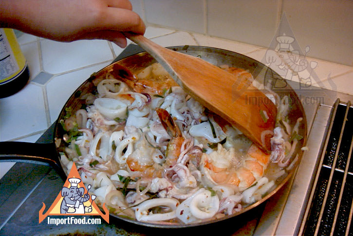 Cooking the seafood salad