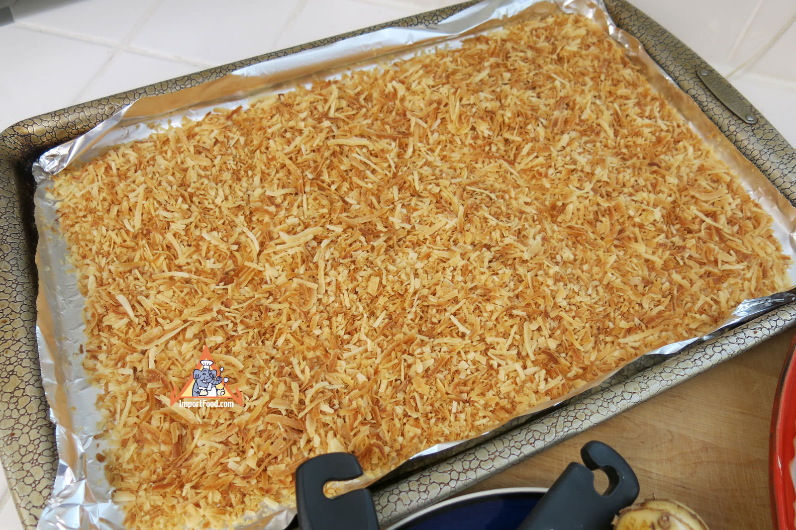 Toast coconut flakes in oven