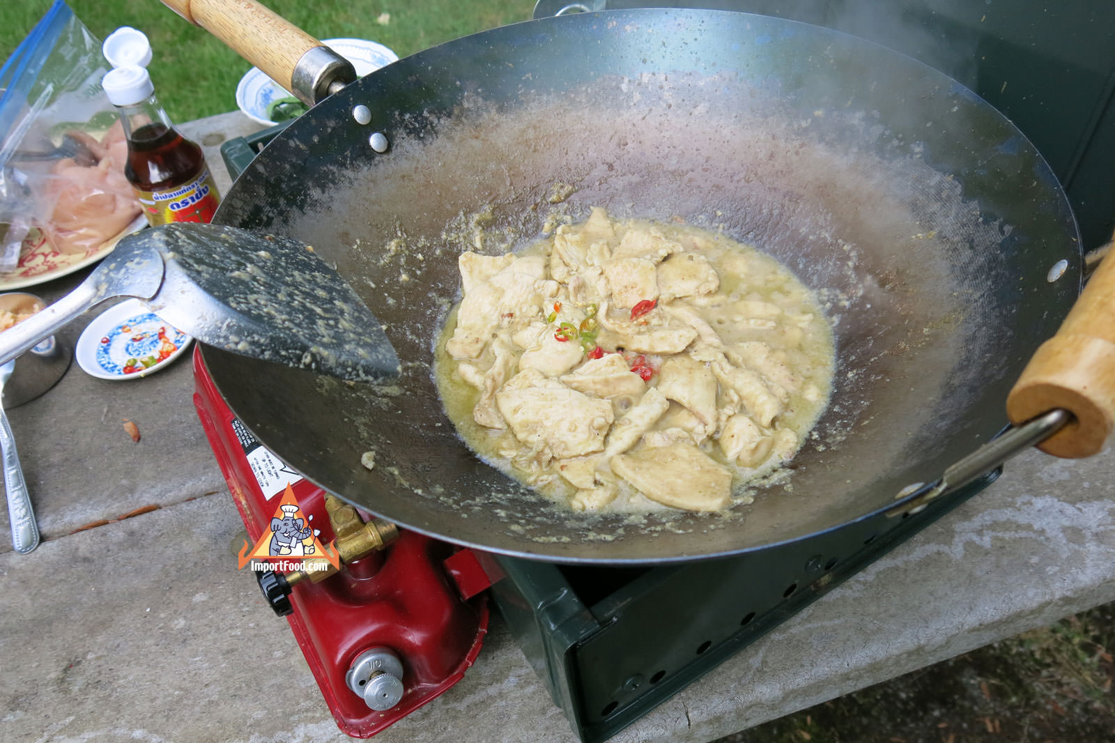 Add sliced thai chile peppers