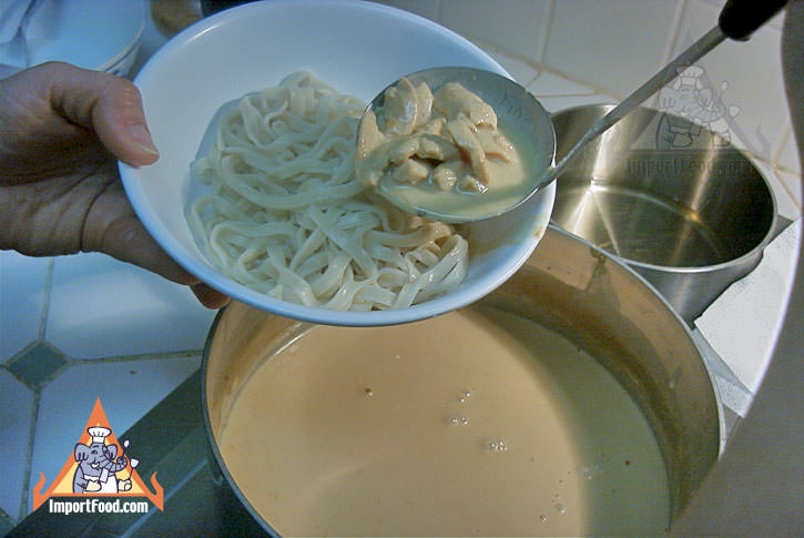 Pouring over noodles
