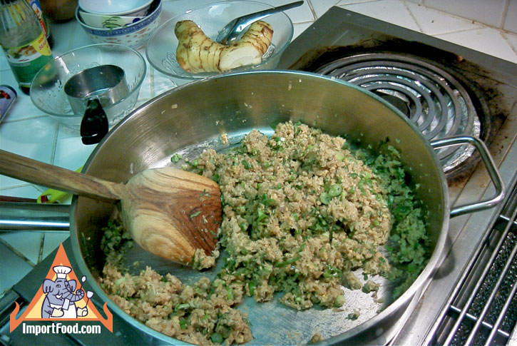 Preparing dumpling filling