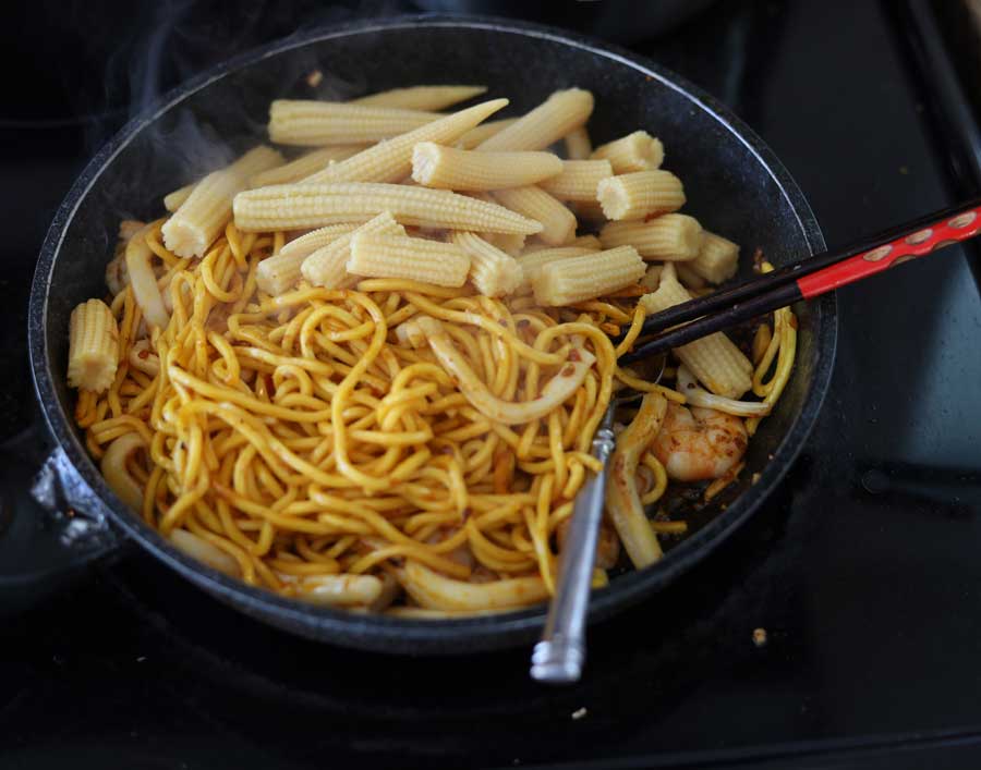 Add Noodles and Corn