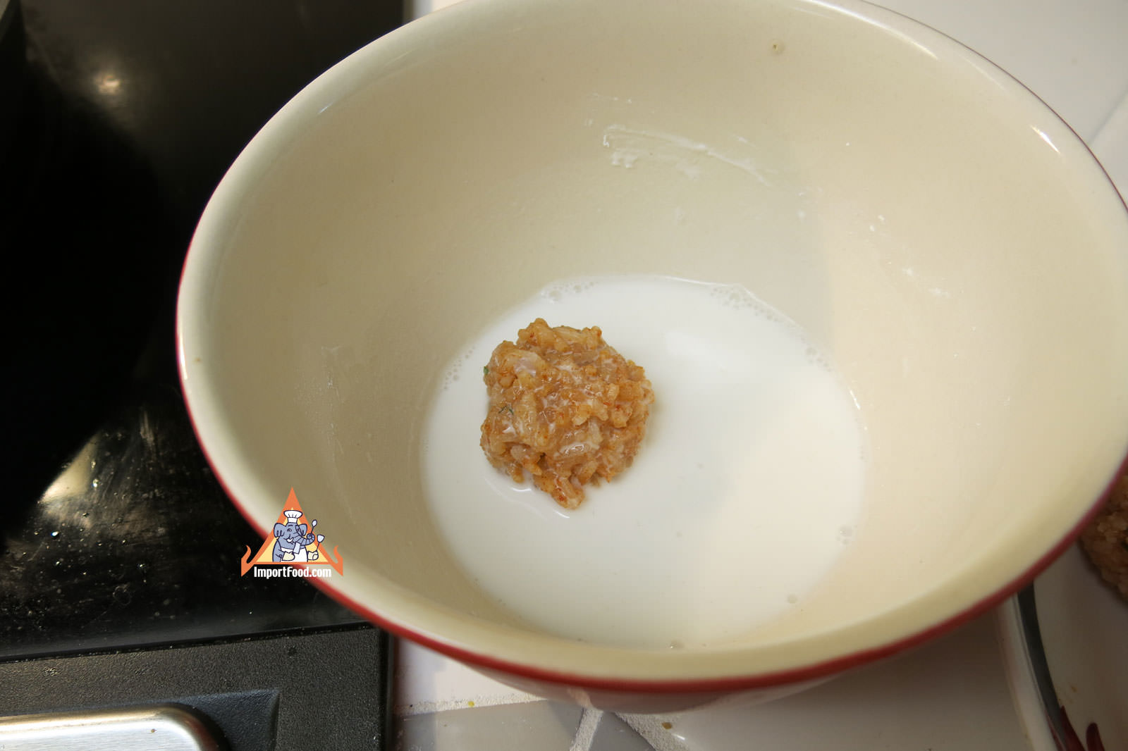 Dip in rice flour water mixture