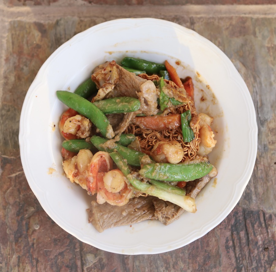 Thai Stir Fry Over Crispy Noodles